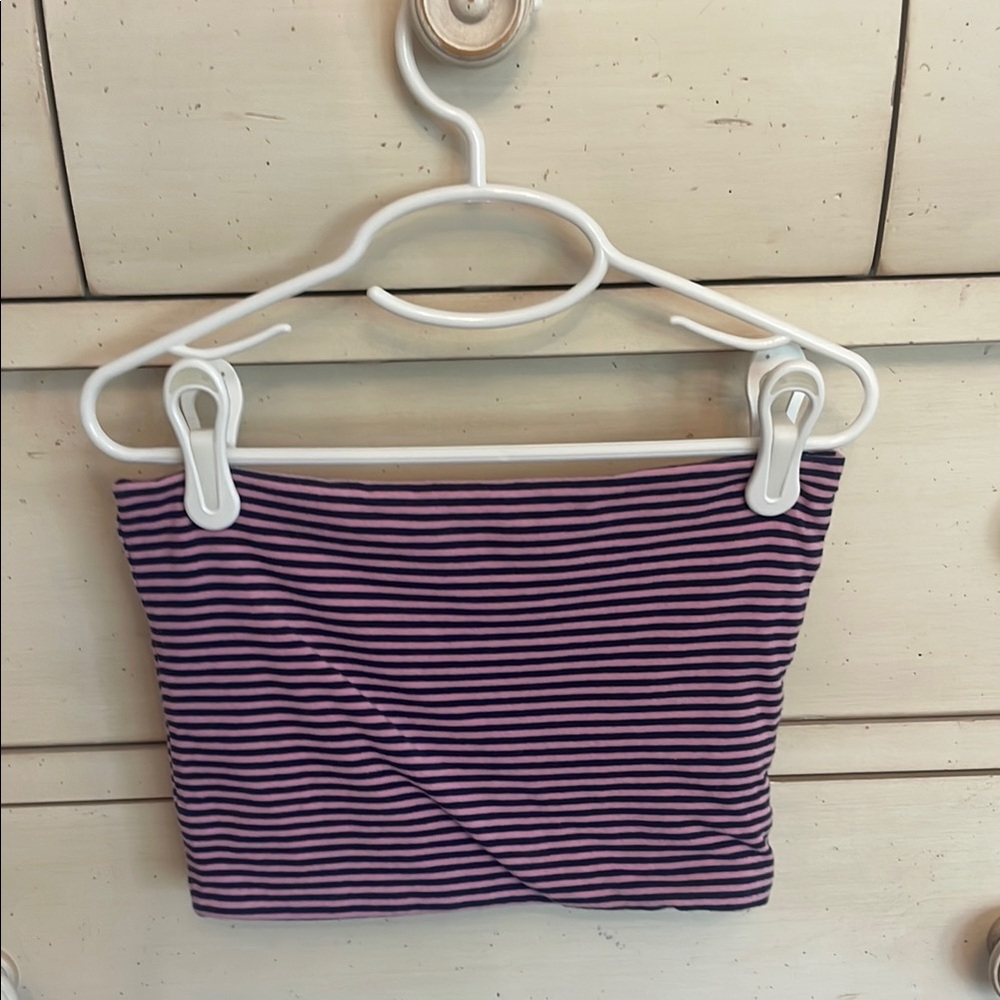 Topshop Pink and Navy Striped Tube Top Size 4